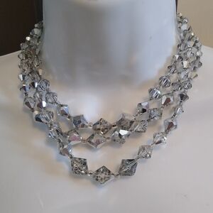 Triple Strand Chrome Crystal Necklace